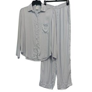 PINK Victoria’s Secret Silky Sleep Shine Long Pajama Set Hydrangea Blue Small